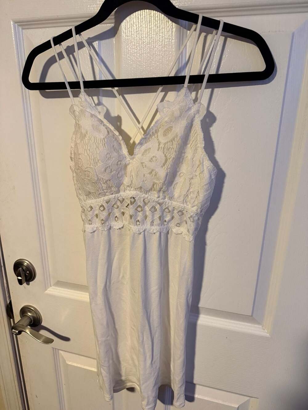 Easel Los Angeles White Lace Cami Tank Top with Criss-Cross Straps